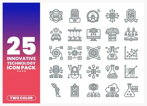 Innovative Technology Icons Pack with Gradient Background Stock Illustration