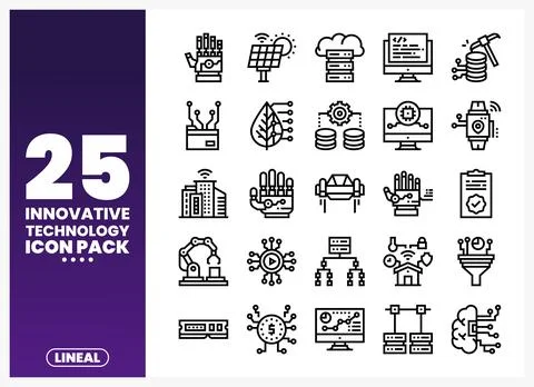 Innovative Technology Icons Pack with line art style on white background. 스톡 일러스트