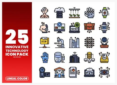 Innovative Technology Icons Pack with Lineal Color Style Stock Illustration