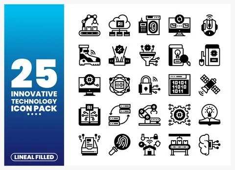 Innovative Technology Icons Pack. lineal filled set. Illustrazione stock