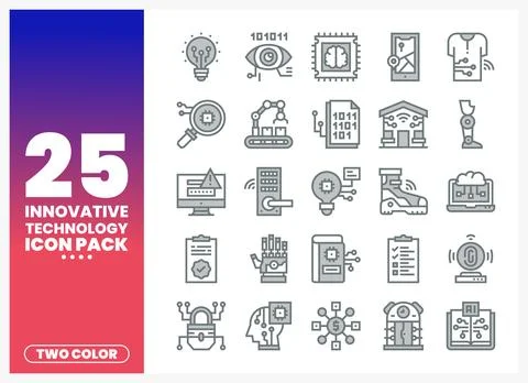 Innovative Technology Icons Pack with Two-Color Style Stock Illustration