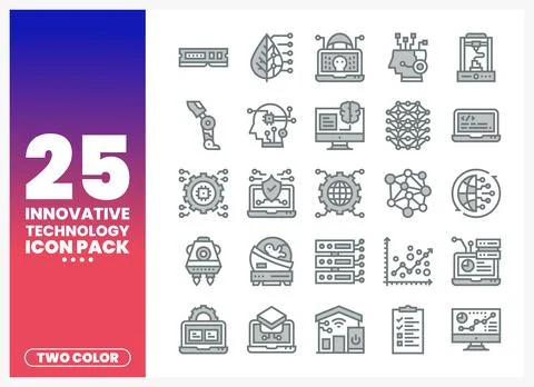 Innovative Technology Icons Pack with Two Color Design Stock Illustration