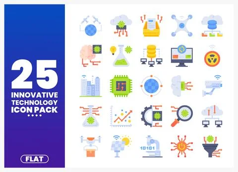Innovative Technology Icons presented in a flat design. Stock Illustration