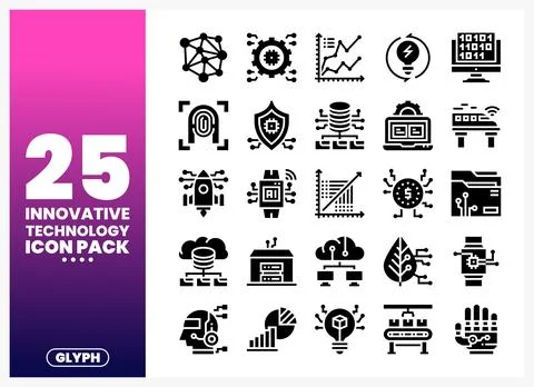Innovative technology icons presented on a gradient background Stock Illustration