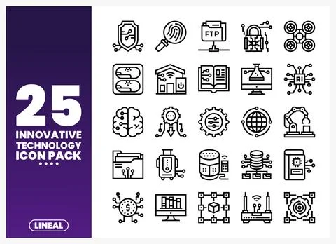 Innovative technology icons with a white background and purple gradient Stock Illustration