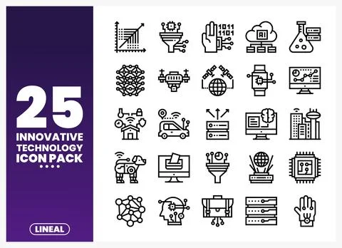 Innovative Technology Line Icons for Digital Projects Stock Illustration