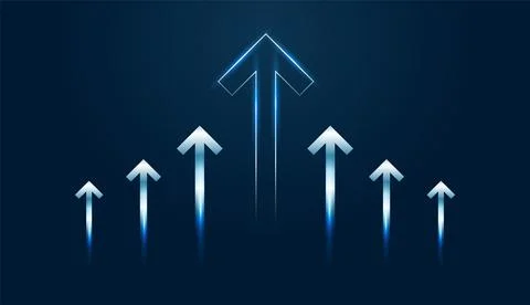 Innovative technology is represented by sleek Blue arrows pointing up, sign.. Stock Illustration