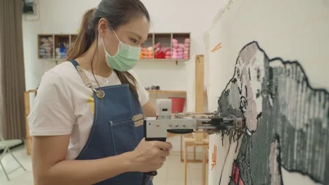 Innovative Textile Art Creation in Progress Stock Footage 329374916