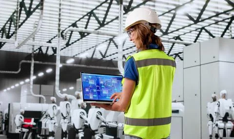 Innovative Woman Engineer Developing Virtual Reality Software For Manufacturi Stock Photos