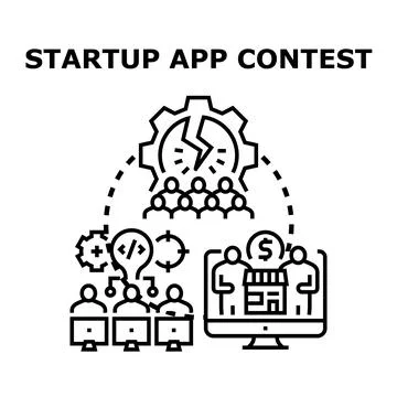 Innovators collaborating on a startup app development contest Stock Illustration