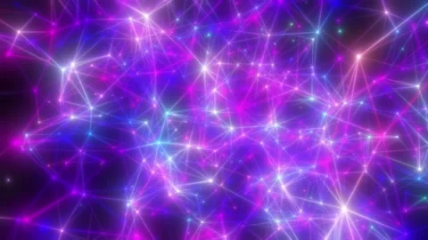 An innumerable number of neon lines crossed and connected by dots rotate Stock Footage 161689608