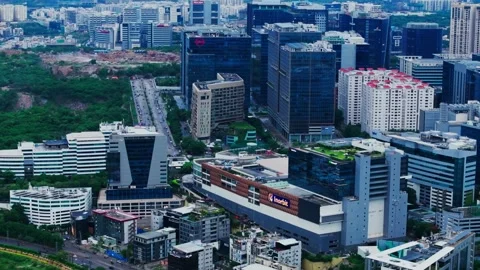 Inorbit Mall with Sattva Knowledge City, RMZ Nexity towers and My Home Abhra Stock Footage 343102866