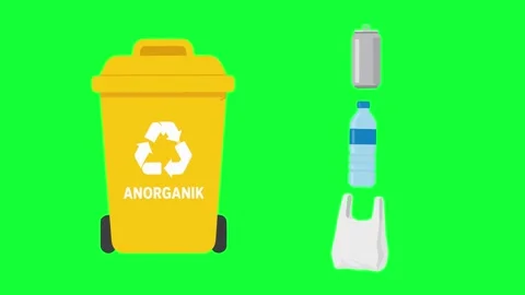 Inorganic trash bin animated sorting plastic waste in 4k green screen backg.. Stock Footage 342539798