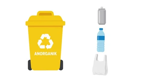 Inorganic trash bin animated sorting plastic waste in 4k isolated on white .. Stock Footage 342539904