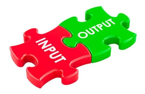 Input and output puzzle pieces. 3D rendering Stock Illustration