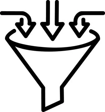 Input arrows entering filtering funnel line icon Illustrazione stock