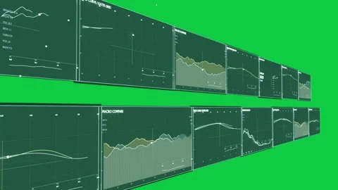 On input camera sliding along dashboard rows, revealing charts and labels on Stock-Footage 337506383