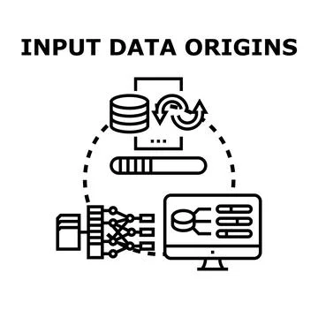 Input data origins and processing system concept Stock Illustration