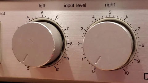 Input level analog dials / knobs. 스톡 동영상 123989606