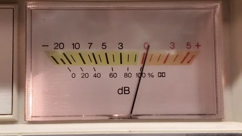 Input level analog VU meter playing, showing audio levels. Stock Footage 123988888