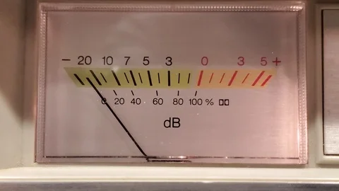 Input level analog VU meter pinned. Stock Footage 123989226