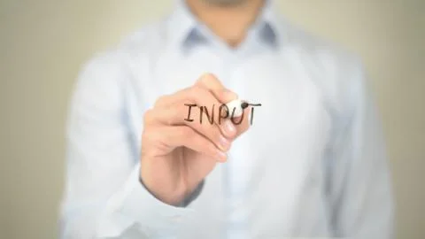 Input , Man writing on transparent screen Stock Photos