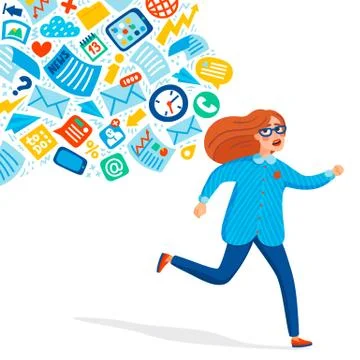 Input overloading. Information overload concept. Young women running away Stock Illustration