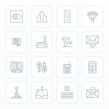 Input Professional Vector Set with 16 Thin Line Display Perfect Retina Read.. Stock Illustration