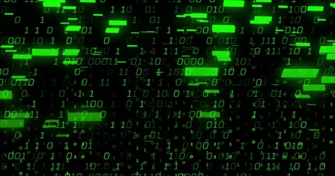 Input pulse starting green binary streams falling and neon bars merging showing Stock Footage 329505174