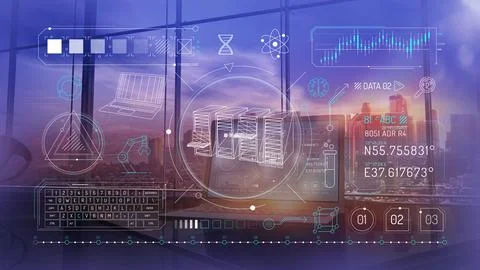 Input of scientific research data and storage on the server. Illustrazione stock