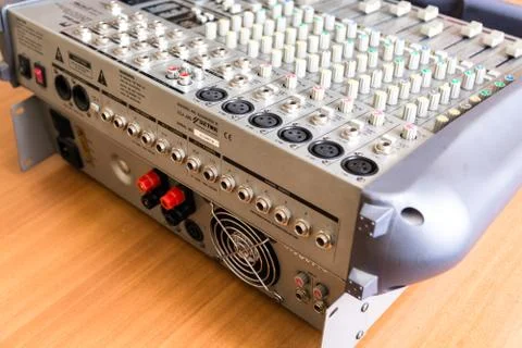 Input Sockets And Operating of the Audio Mixer. Stock Photos