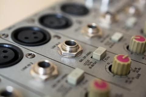 Input Sockets And Operating of the Audio Mixer. Stock Photos
