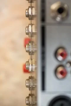 Input Sockets of the Audio Mixer. Stock Photos