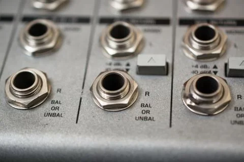 Input Sockets of the Audio Mixer. Stock Photos