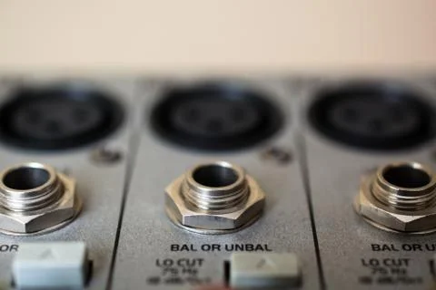 Input Sockets of the Audio Mixer. Stock Photos