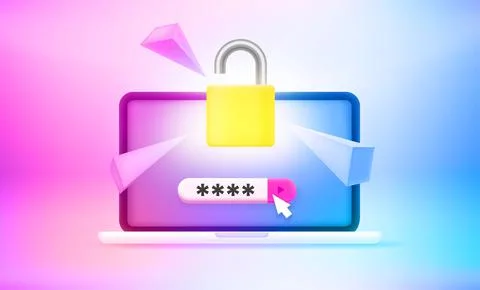 Inputting pincode to unlock the laptop. 3d vector concept 스톡 일러스트