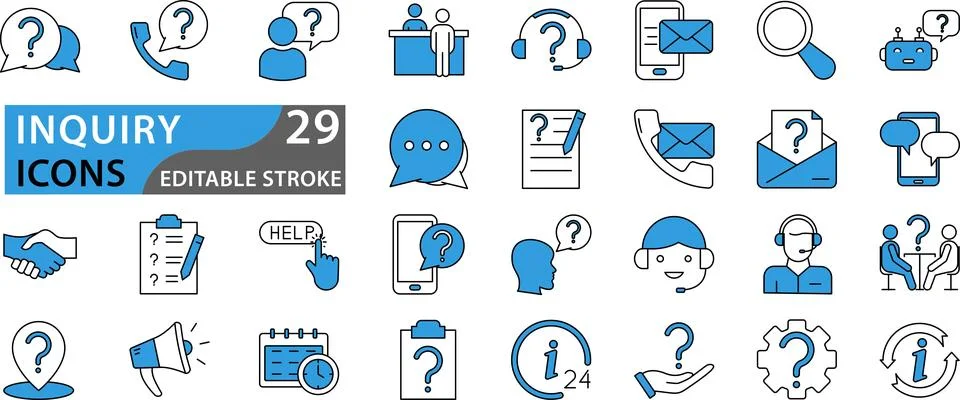 Inquiry blue icon set Stock Illustration