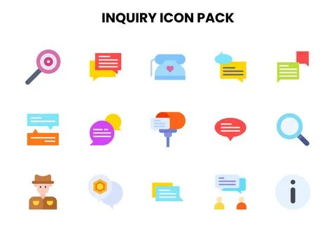 Inquiry Flat Collection Icons Pack Stock Illustration