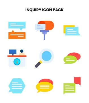 Inquiry Flat Collection Icons Pack Stock Illustration