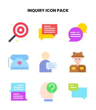 Inquiry Flat Scalable Icons Pack Illustrazione stock