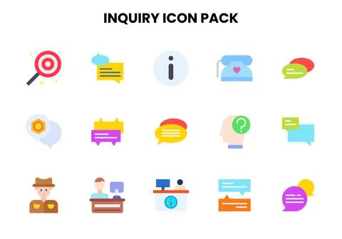 Inquiry Flat Scalable Icons Pack Stock Illustration