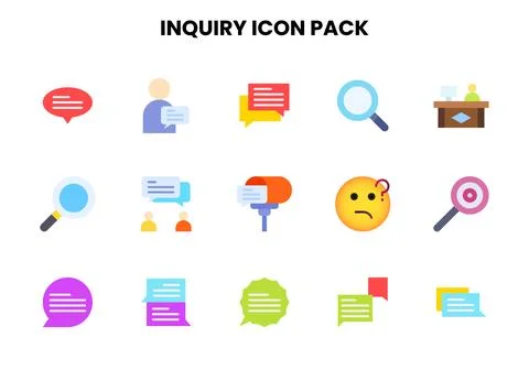 Inquiry Flat Scalable Icons Pack Stock Illustration
