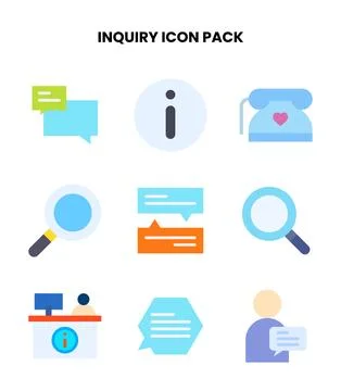 Inquiry Flat Set Icons Pack Stock Illustration