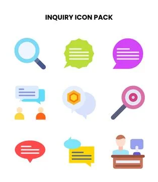 Inquiry Flat Set Icons Pack Ilustración de archivo