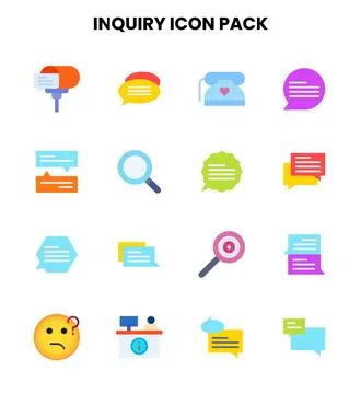 Inquiry Flat Vector Icons Pack Stock Illustration