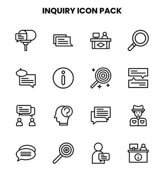 Inquiry Line Set Icons Pack Stock Illustration