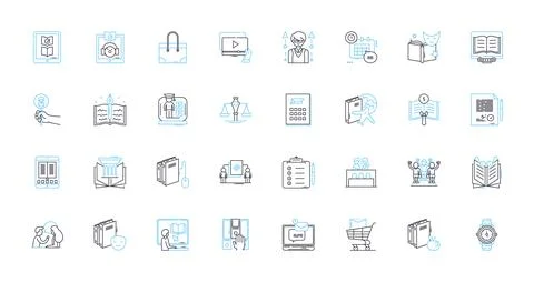 Inquiry plan linear icons set. Research, Investigation, Methodology, Analysis Stock Illustration