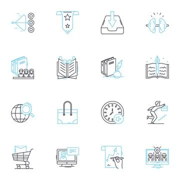 Inquiry plan linear icons set. Research, Investigation, Methodology, Analysis Stock Illustration