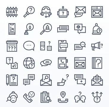 Inquiry Vector Icon Library with 36 Bold Line 256x256 Grid Fitted Designs Stock Illustration