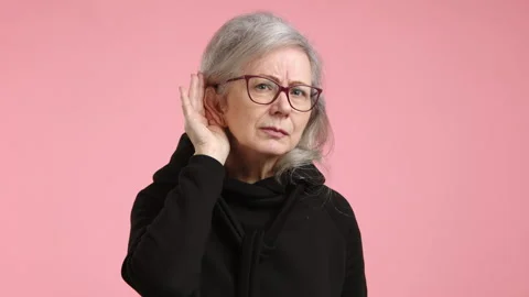 Inquisitive Elderly Lady Eavesdropping, Hand to Ear Gesture Video stock 267190436